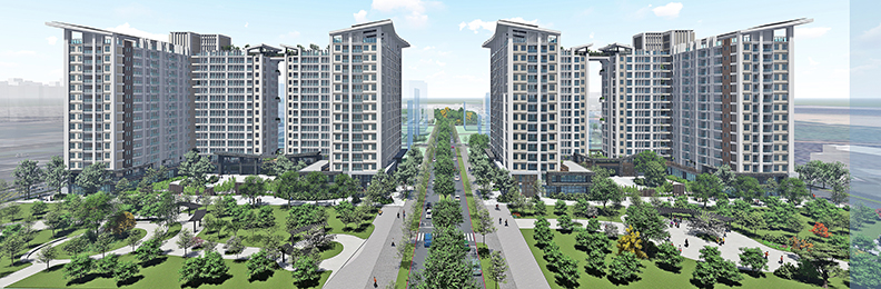 未來岡山社宅全區立體模擬圖。