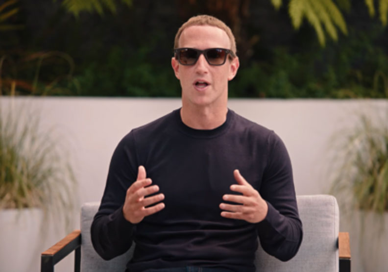 Facebook執行長祖克柏介紹與Rayban聯名的AR眼鏡。Facebook提供