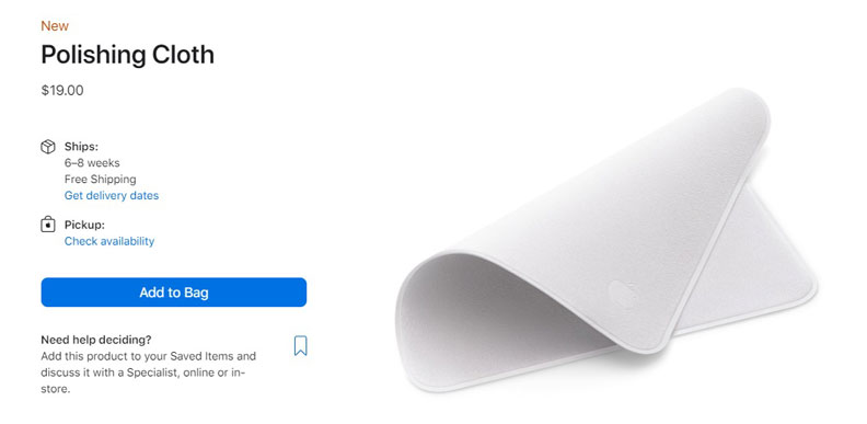 蘋果擦拭布在國外大缺貨。取自蘋果官網