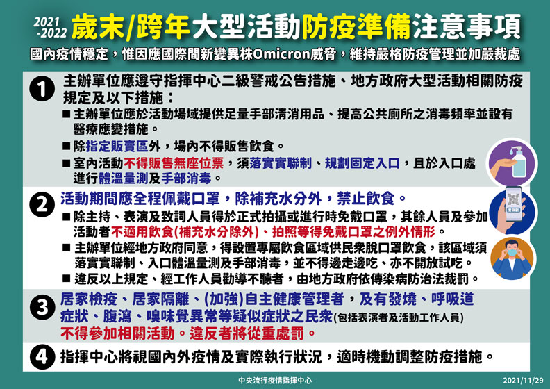 歲末/跨年大型活動防疫準備注意事項。中央流行疫情指揮中心提供