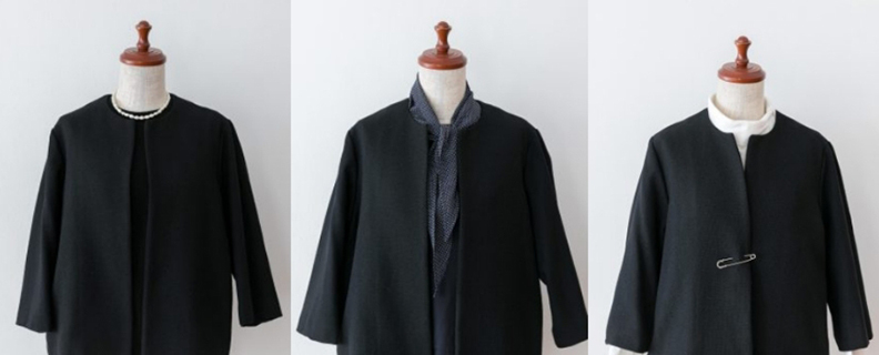 一件簡單的圓領外套，配上不同飾物，創造不一樣的視覺印象。（出自くらすこと）