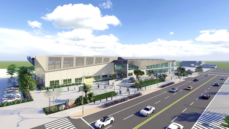 高雄市楠梓區全民運動館模擬圖,未來完成後將提供給市民多功能運動空間。