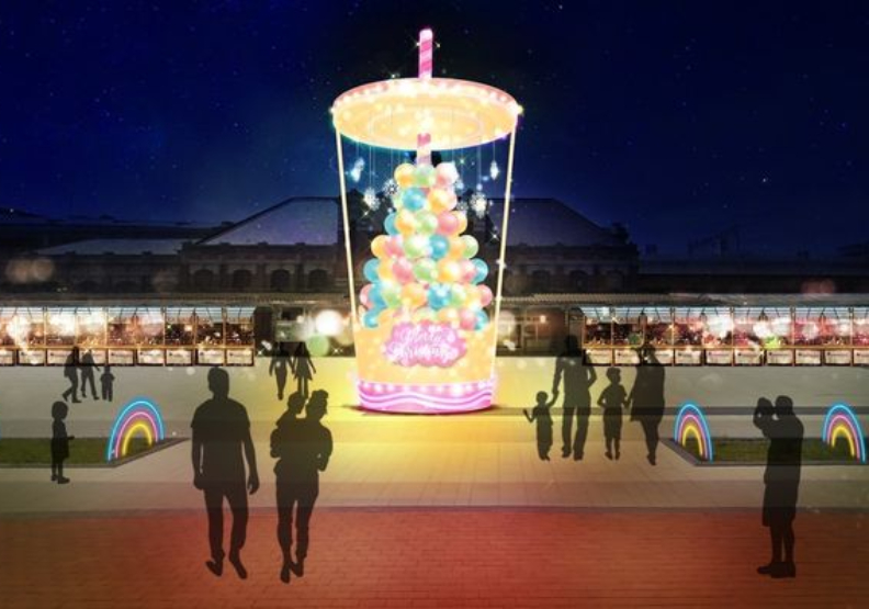 2021台中耶誕嘉年華有全台唯一巨無霸珍奶耶誕樹。台中市政府提供。