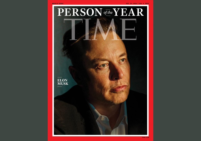 圖／特斯拉執行長獲選為時代雜誌2021年度風雲人物。取自Time官網