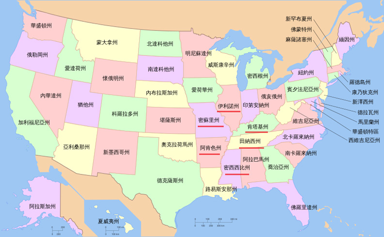 龍捲風侵襲美國中西部6州(紅線處) 。Wikimedia Commons by Wmrwiki