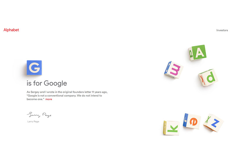 華爾街分析師認為,Alphabet分割股票帶來的真正優勢,是可以藉此成為道瓊成分股。圖片來源/alphabet官網