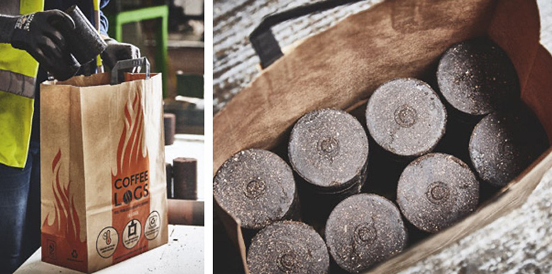 Coffee Logs 的包裝和內容,取自創新拿鐵。圖片來源:擷取自Bio-Bean官網