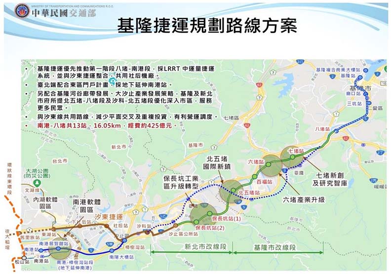 基隆捷運路線規劃,交通部提供。