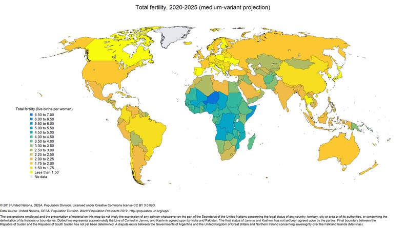 目前全球出生率最高的國家都集中在非洲與中亞。wikipedia