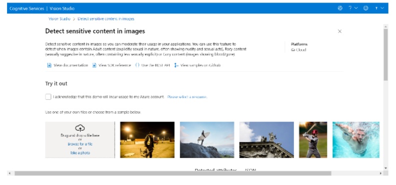 微軟讓人測試照片敏感元素的系統。截圖自微軟網站