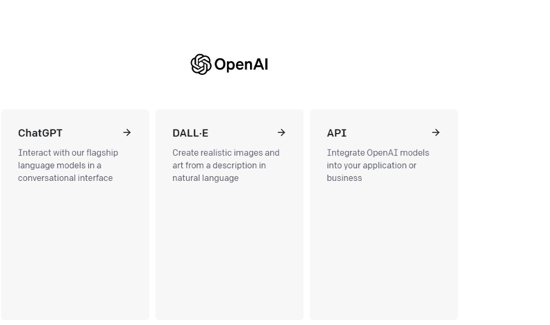 OpenAI的各項應用登入畫面。取自OpenAI官網