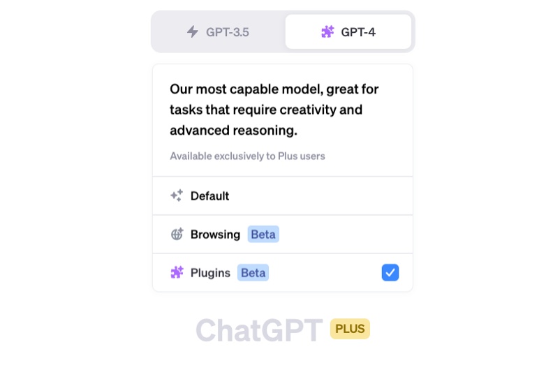 訂閱ChatGPT Plus的用戶，可以自由選擇GPT3.5與GPT-4。取自ChatGPT對話