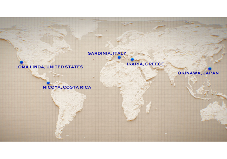 所謂「藍色寶地」(Blue Zones)，指的是世界人瑞的匯聚地，目前全球有五個地區稱得上藍色寶地。Netflix