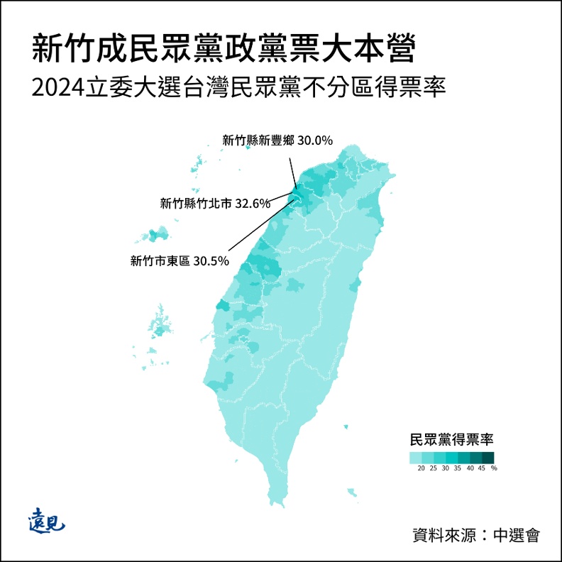 2024不分區立委台灣民眾黨得票率。曾子軒繪。